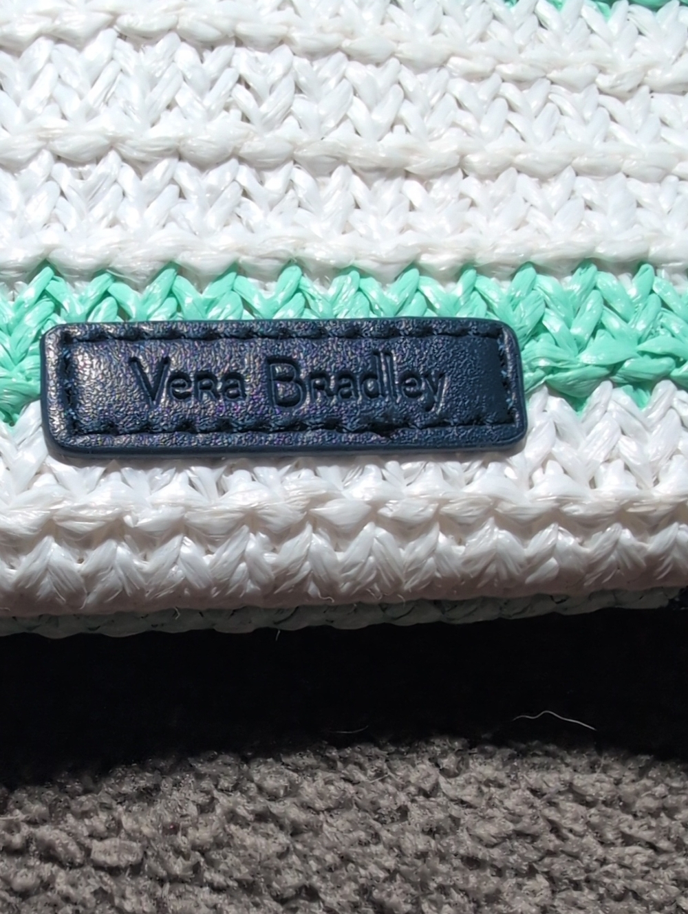 Vera Bradley White and Mint Striped Crochet Wristlet With Turtle Design. - Picture 3 of 4